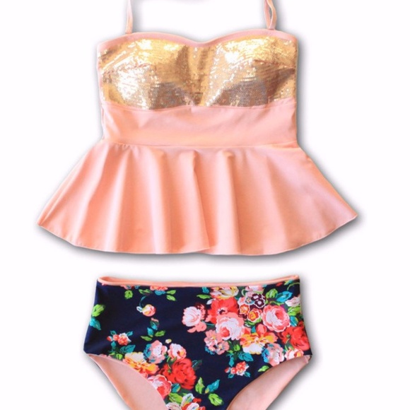 Rad Swim - Holly Sequin Floral Peplum Tankini - XS - Picture 4 of 4